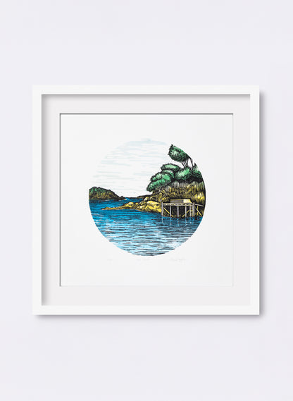 The Wharf  (Round) -  Wood Cut Print