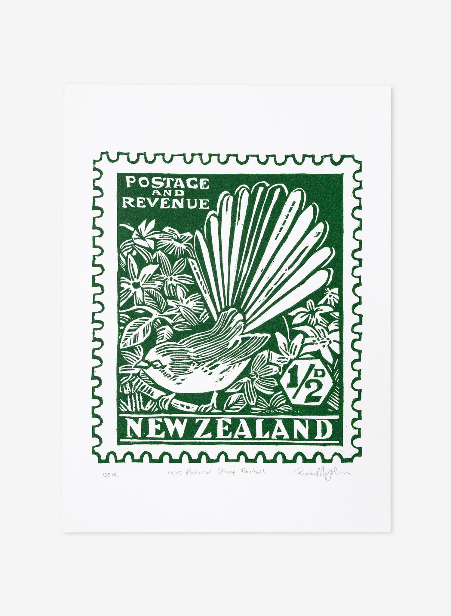1935 Pictorial Stamps Fantail (Colour)  -  Wood Cut Print