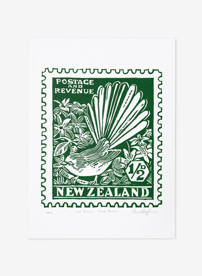 1935 Pictorial Stamps Fantail (Colour)  -  Wood Cut Print