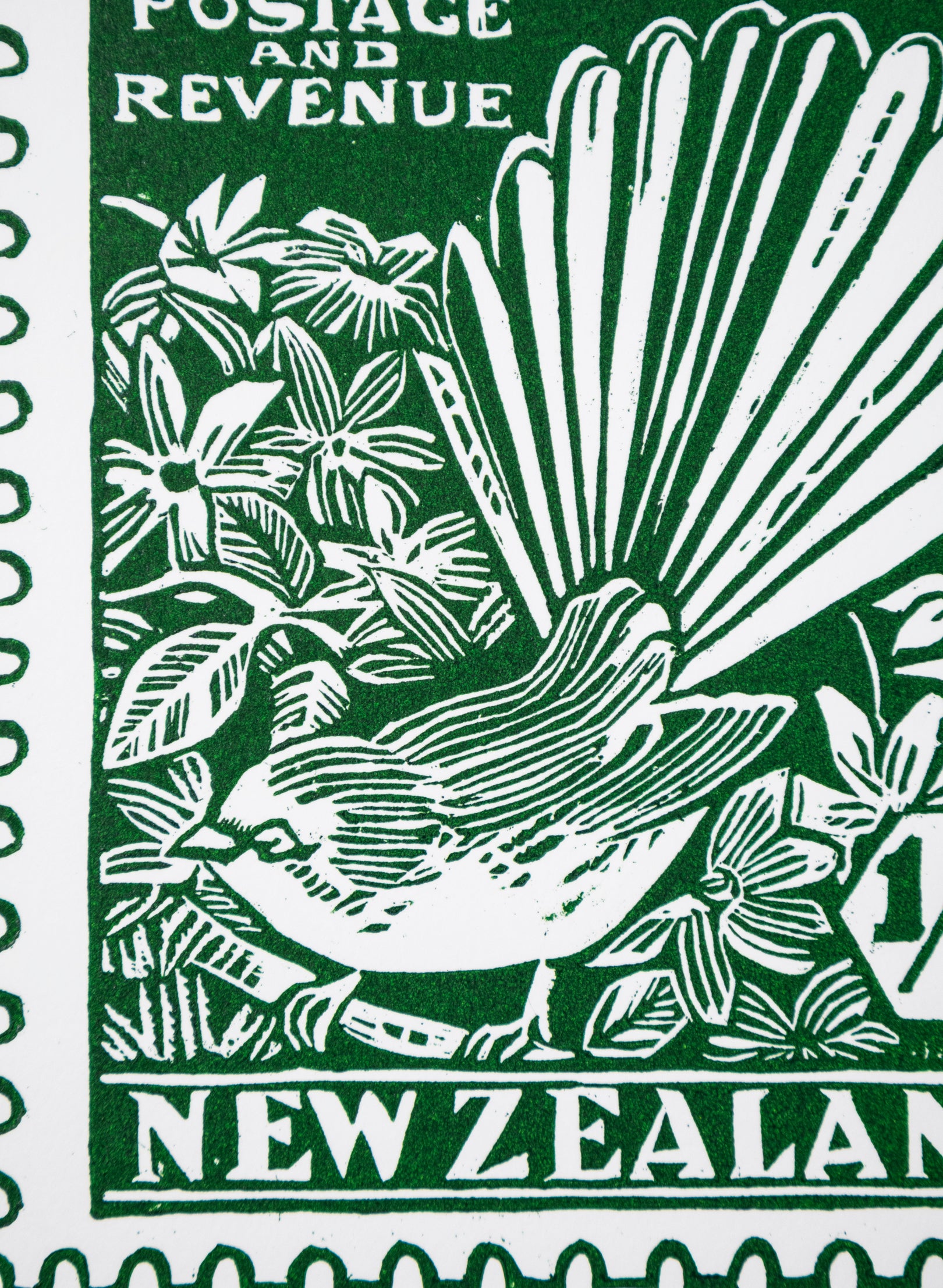 1935 Pictorial Stamps Fantail (Colour)  -  Wood Cut Print
