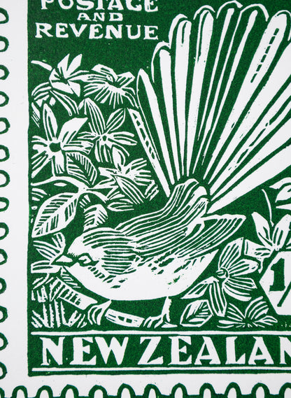 1935 Pictorial Stamps Fantail (Colour)  -  Wood Cut Print