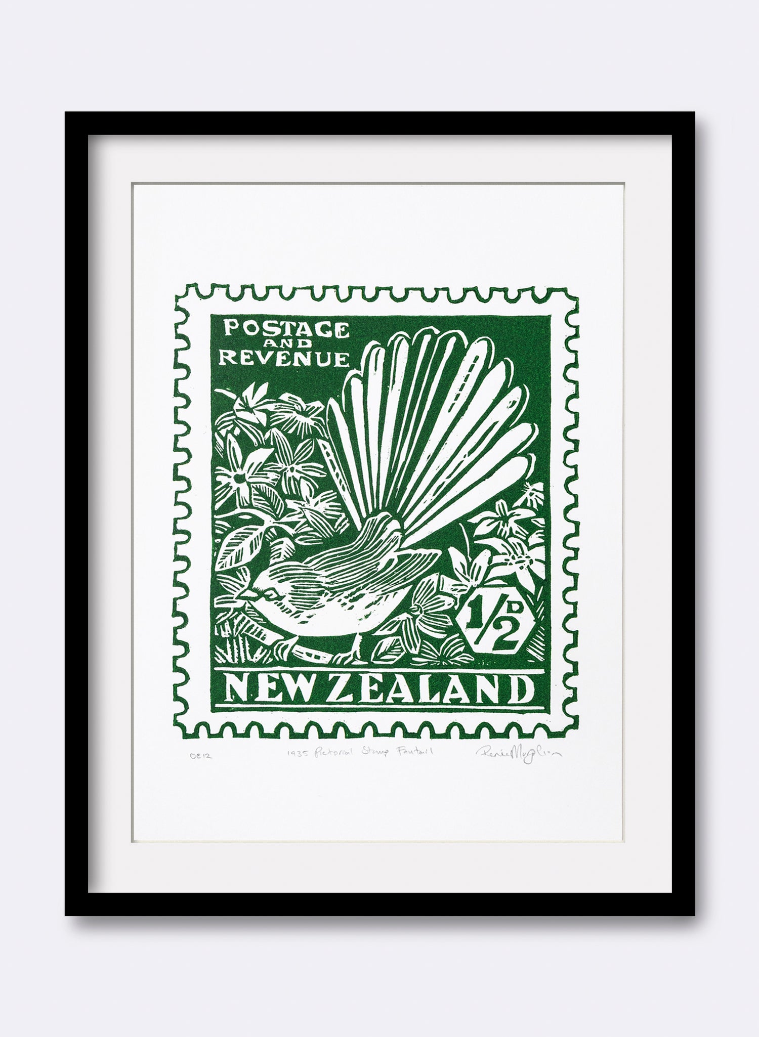 1935 Pictorial Stamps Fantail (Colour) - Wood Cut Print