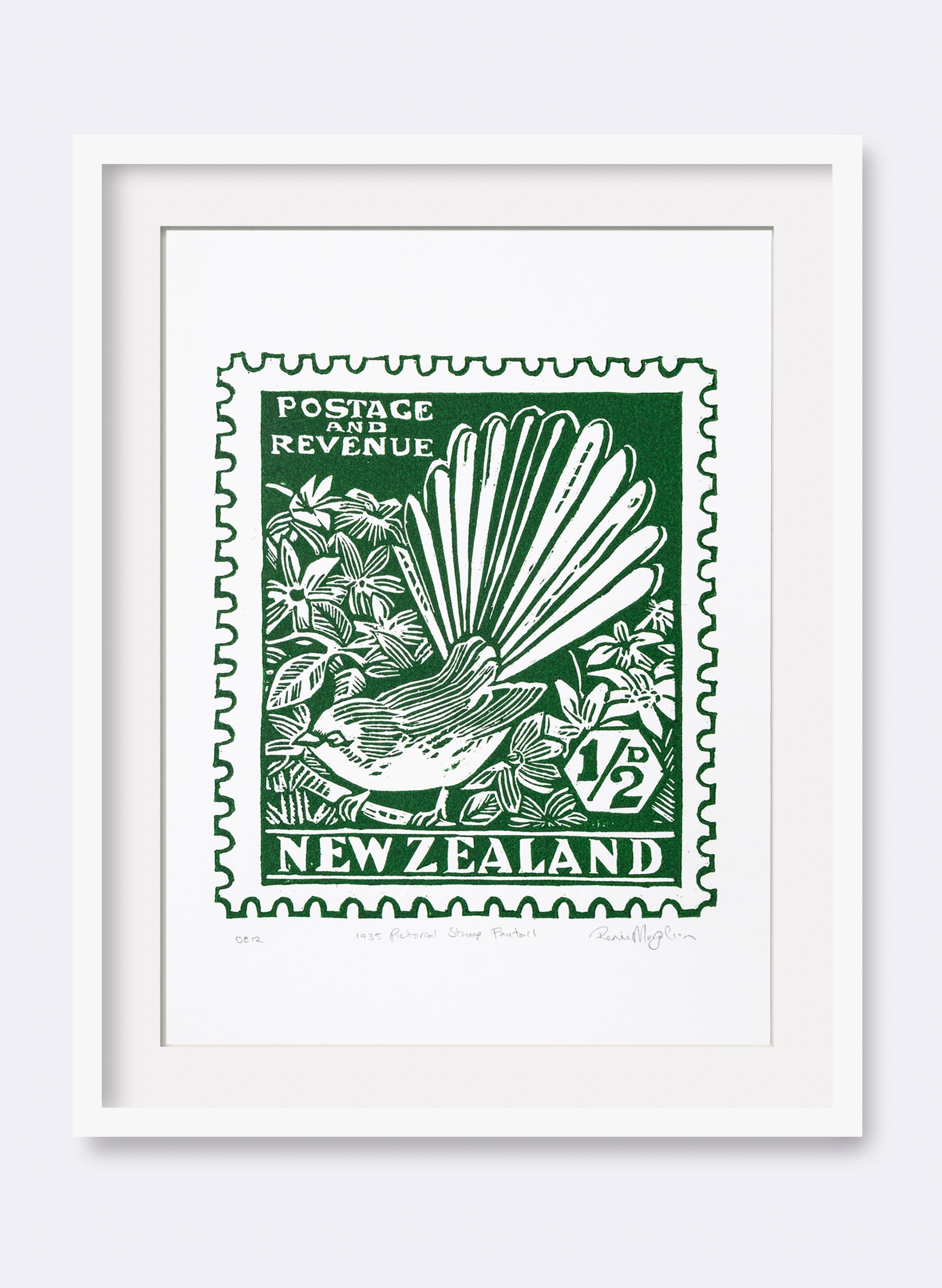 1935 Pictorial Stamps Fantail (Colour) - Wood Cut Print