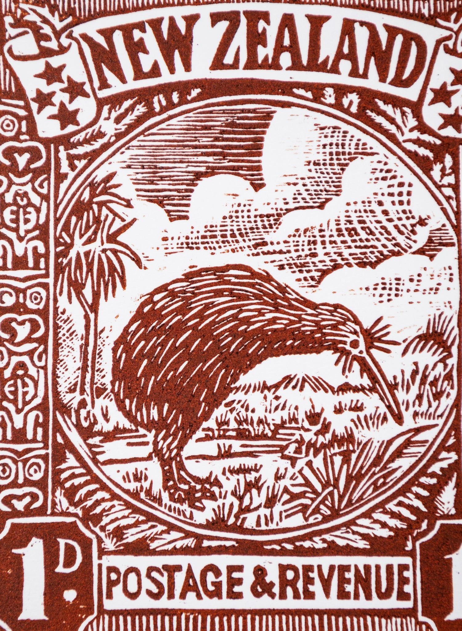 1935 Pictorial Stamps Kiwi(Colour)  -  Wood Cut Print