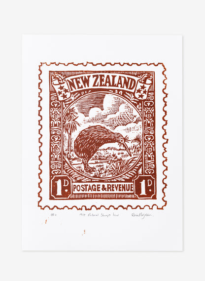 1935 Pictorial Stamps Kiwi(Colour)  -  Wood Cut Print