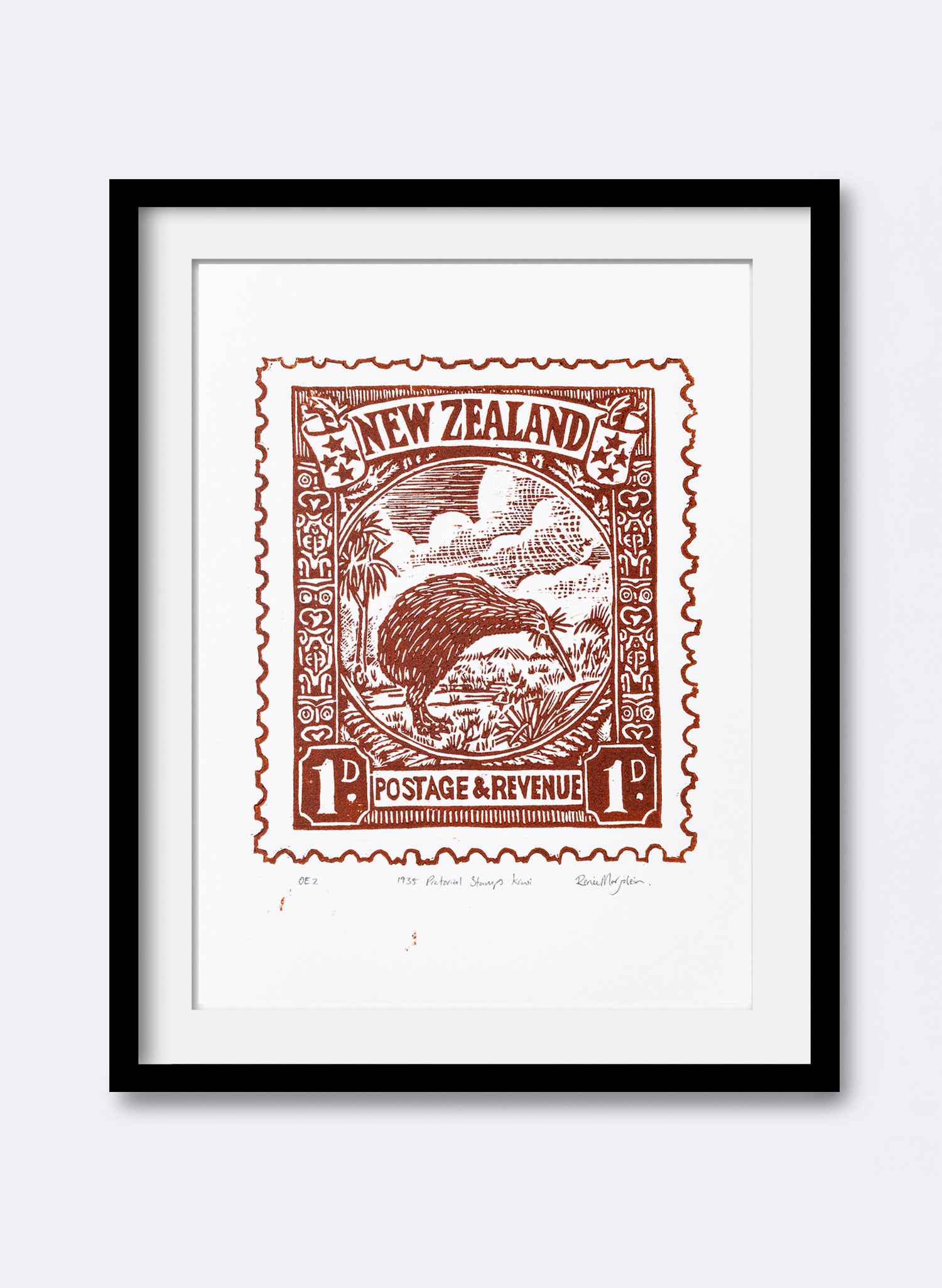1935 Pictorial Stamps Kiwi (Colour) - Wood Cut Print