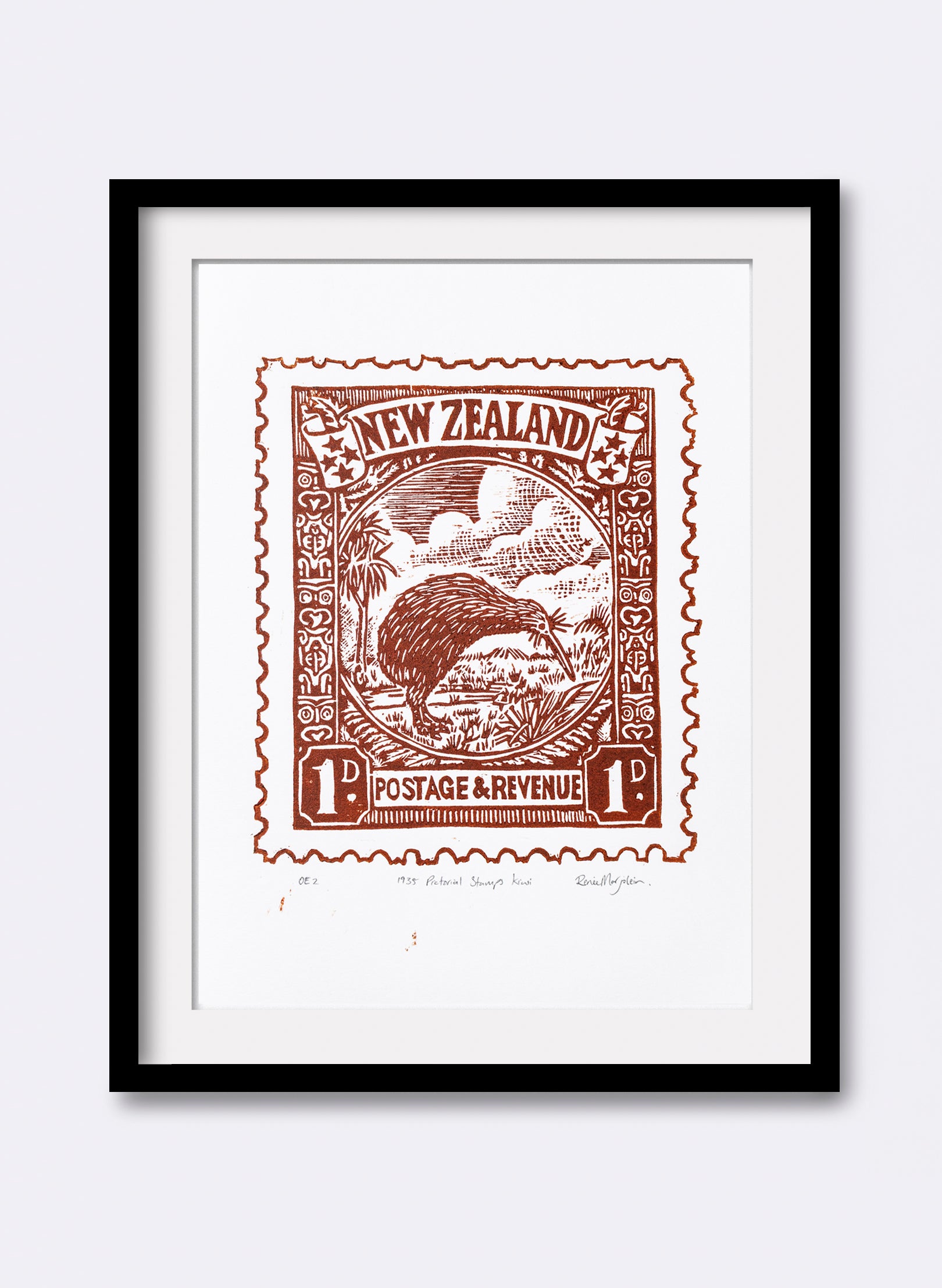 1935 Pictorial Stamps Kiwi (Colour) - Wood Cut Print