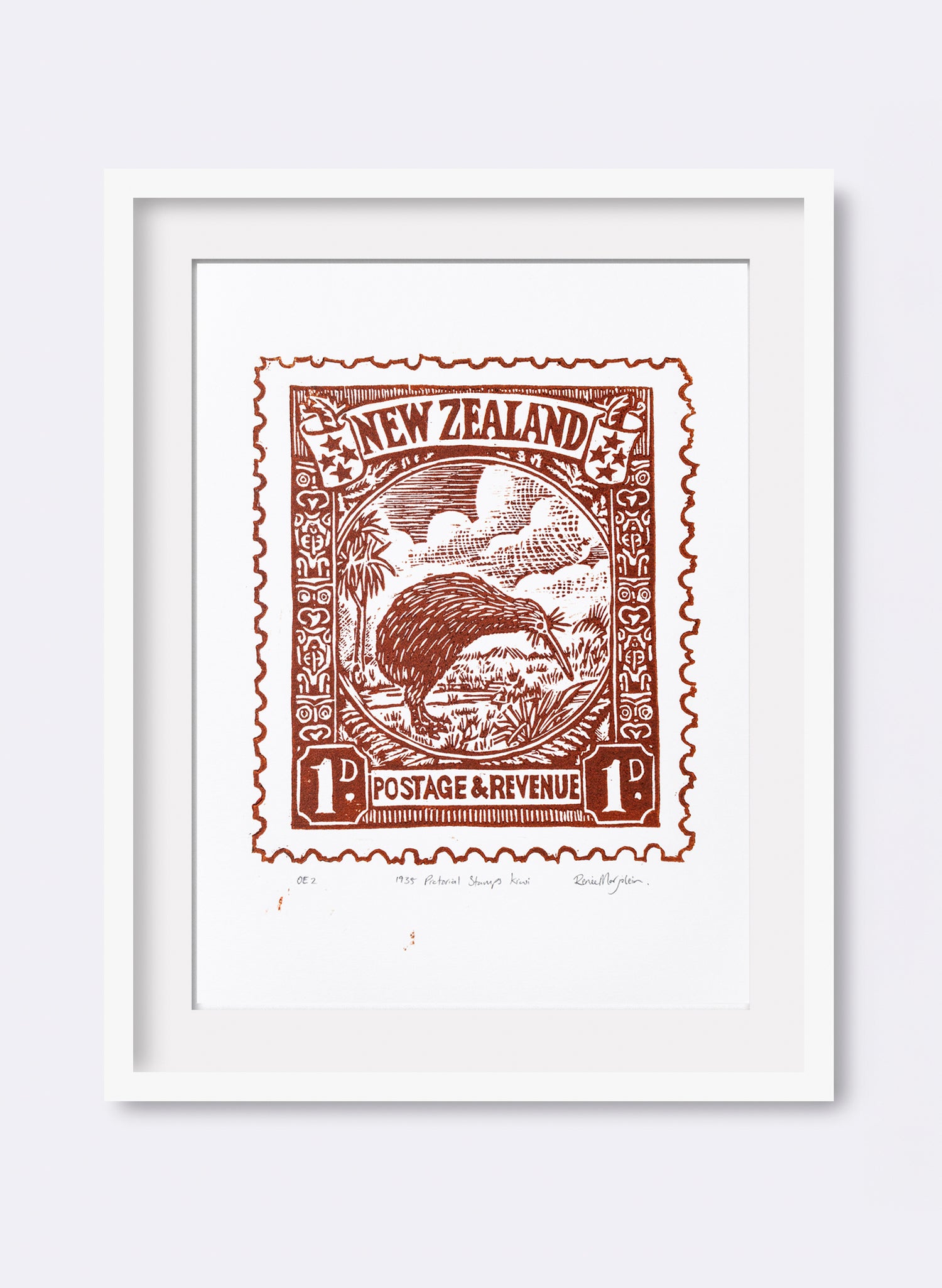 1935 Pictorial Stamps Kiwi (Colour) - Wood Cut Print