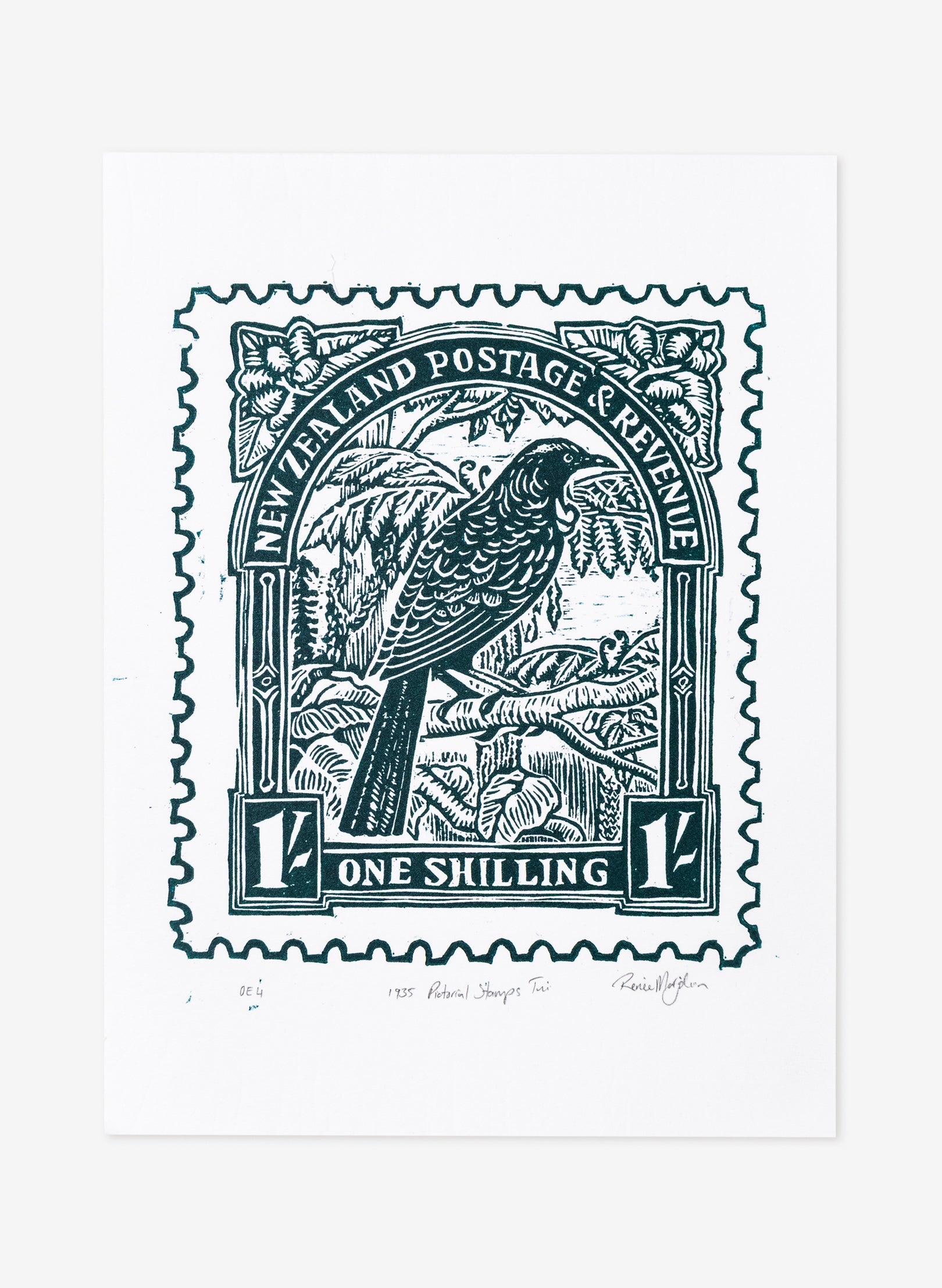 1935 Pictorial Stamps Tui (Colour)  -  Wood Cut Print
