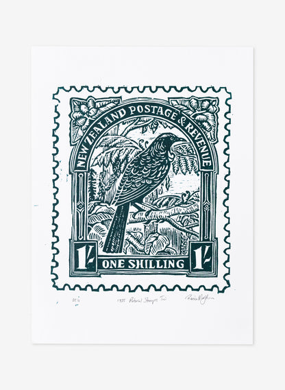 1935 Pictorial Stamps Tui (Colour)  -  Wood Cut Print