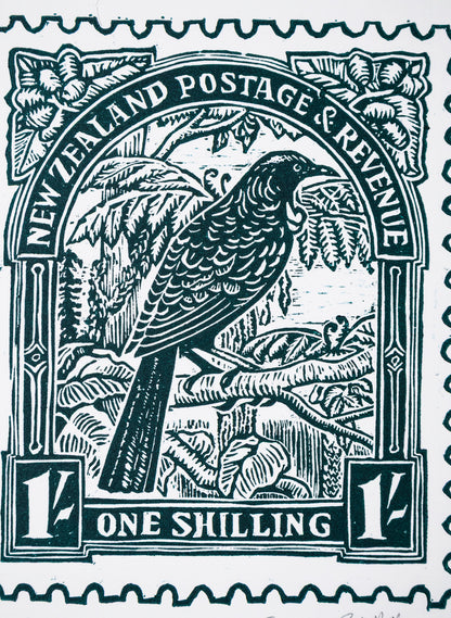 1935 Pictorial Stamps Tui (Colour)  -  Wood Cut Print