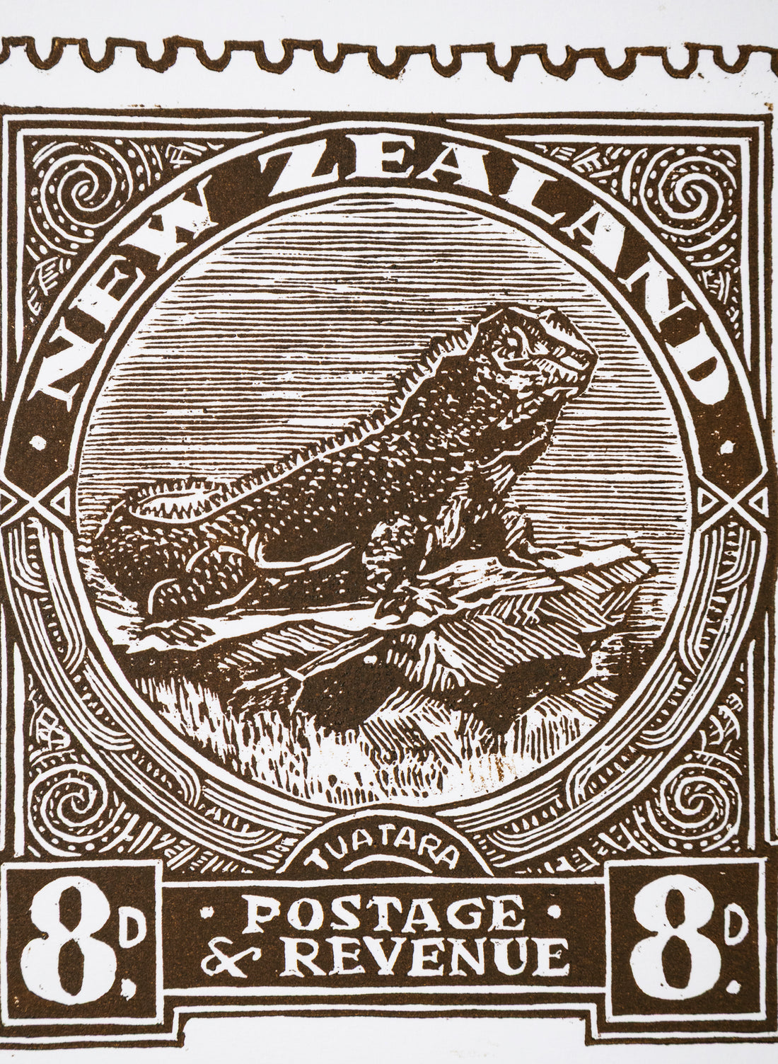 1935 Pictorial Stamps Tuatara (Colour)  -  Wood Cut Print