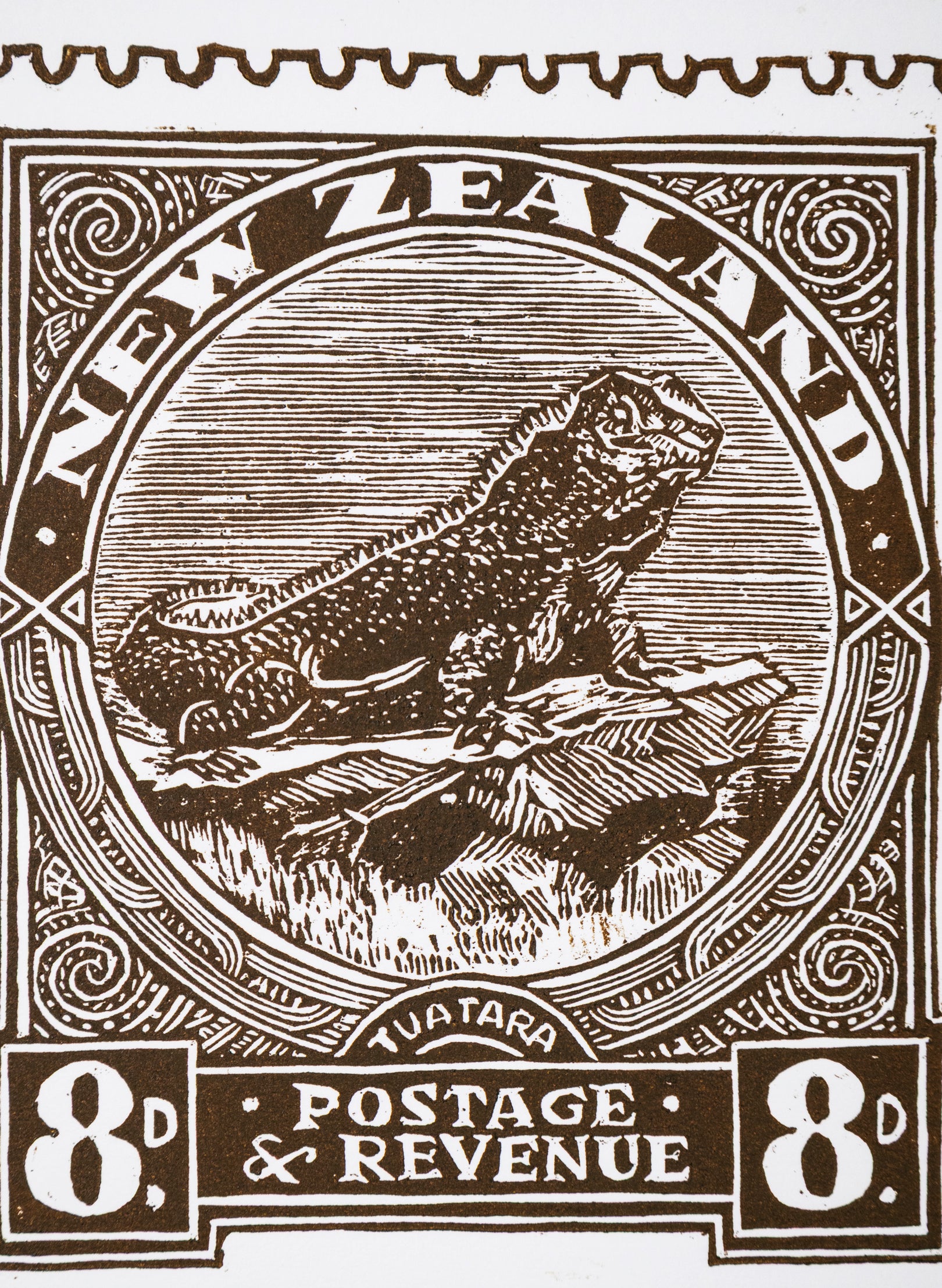 1935 Pictorial Stamps Tuatara (Colour)  -  Wood Cut Print