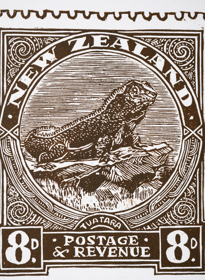 1935 Pictorial Stamps Tuatara (Colour)  -  Wood Cut Print