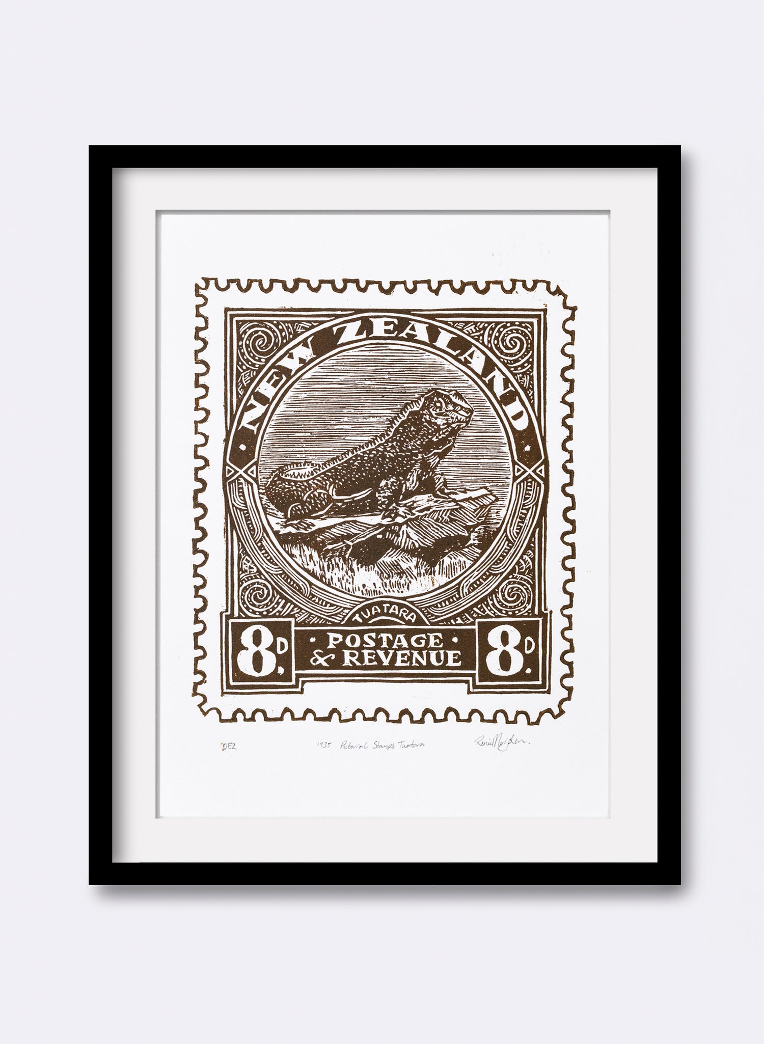 1935 Pictorial Stamps Tuatara (Colour) - Wood Cut Print