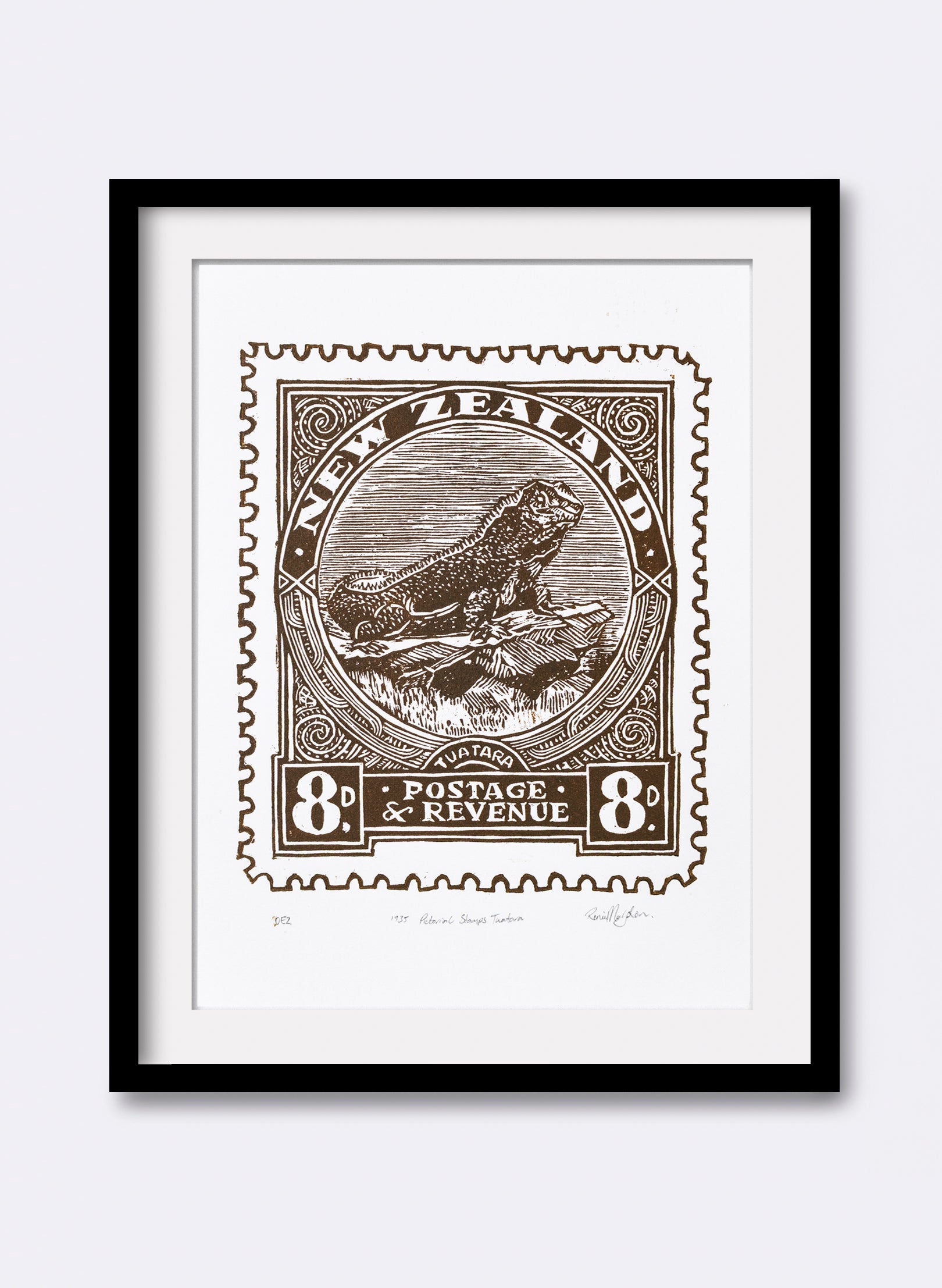 1935 Pictorial Stamps Tuatara (Colour) - Wood Cut Print