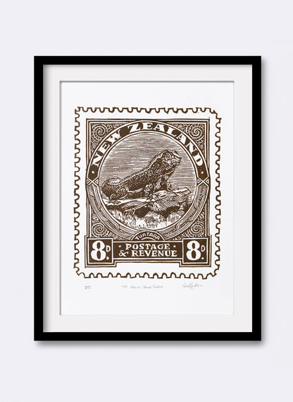 1935 Pictorial Stamps Tuatara (Colour) - Wood Cut Print