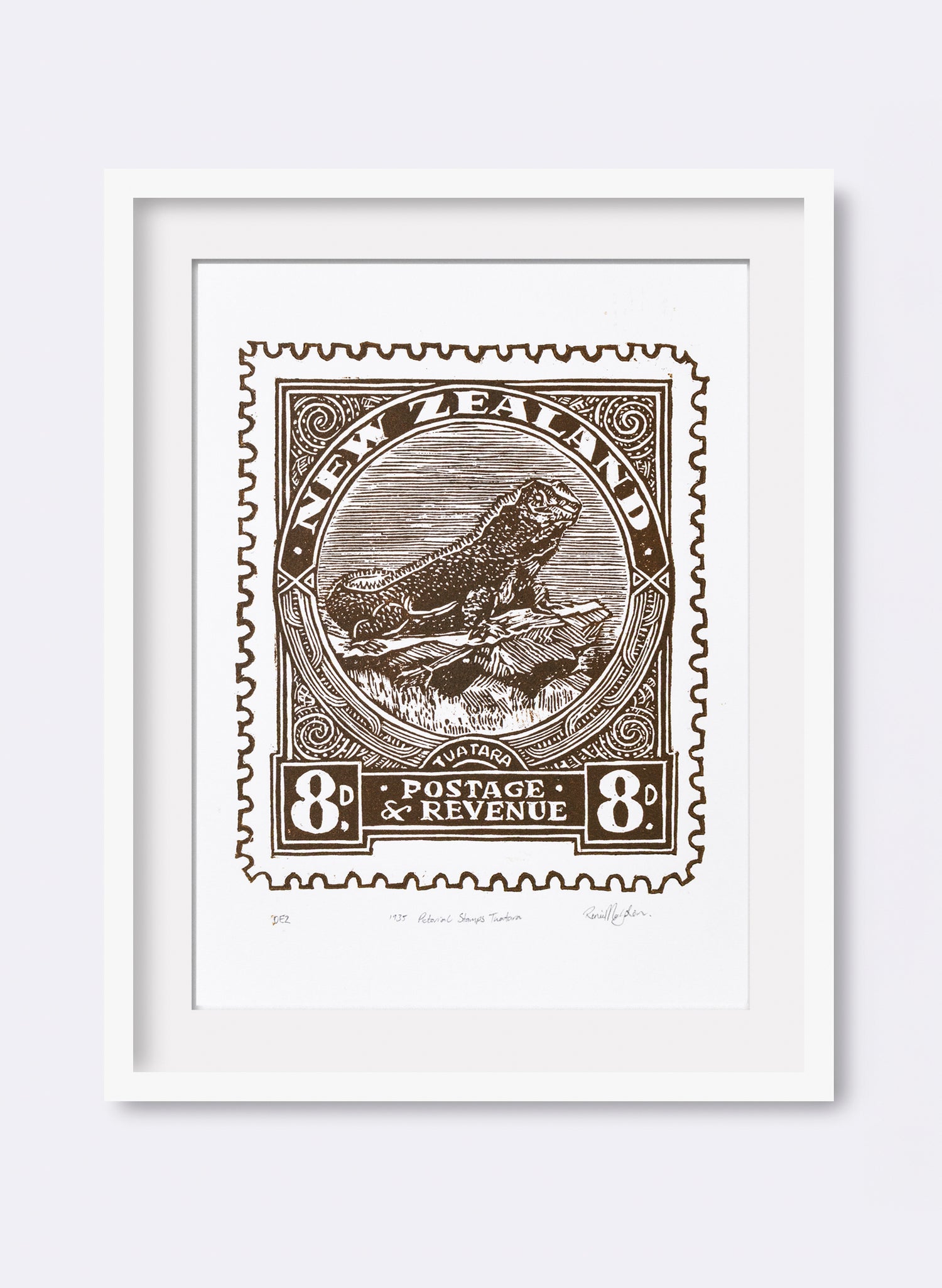 1935 Pictorial Stamps Tuatara (Colour) - Wood Cut Print