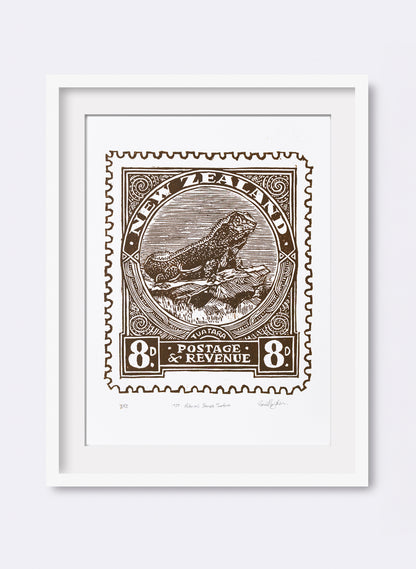 1935 Pictorial Stamps Tuatara (Colour) - Wood Cut Print