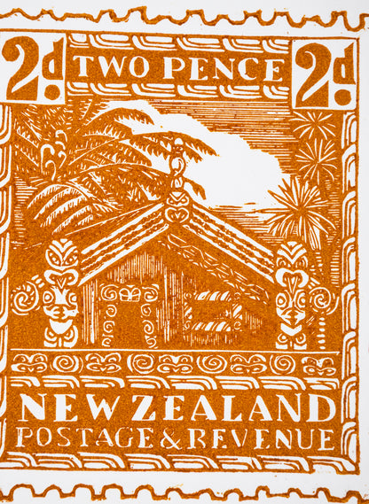 1935 Pictorial Stamps Whare (Colour)  -  Wood Cut Print