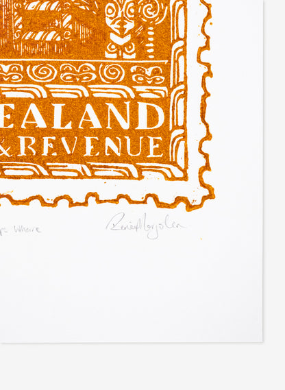 1935 Pictorial Stamps Whare (Colour)  -  Wood Cut Print
