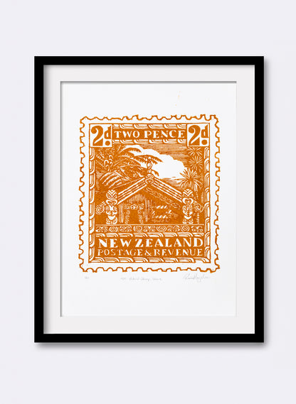 1935 Pictorial Stamps Whare (Colour) - Wood Cut Print