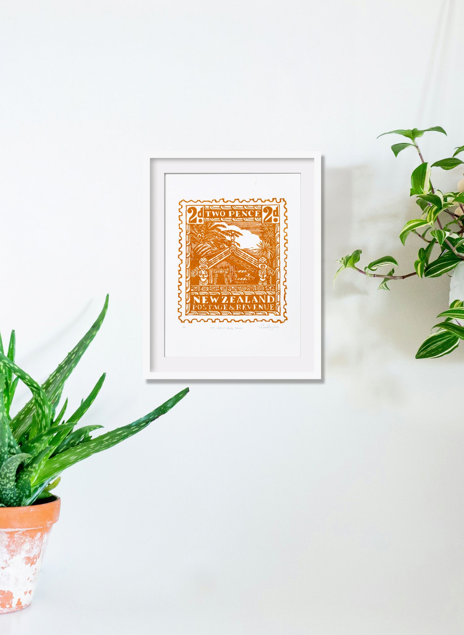 1935 Pictorial Stamps Whare (Colour)  -  Wood Cut Print