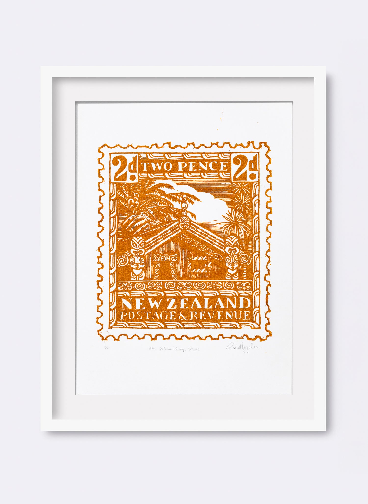 1935 Pictorial Stamps Whare (Colour) - Wood Cut Print