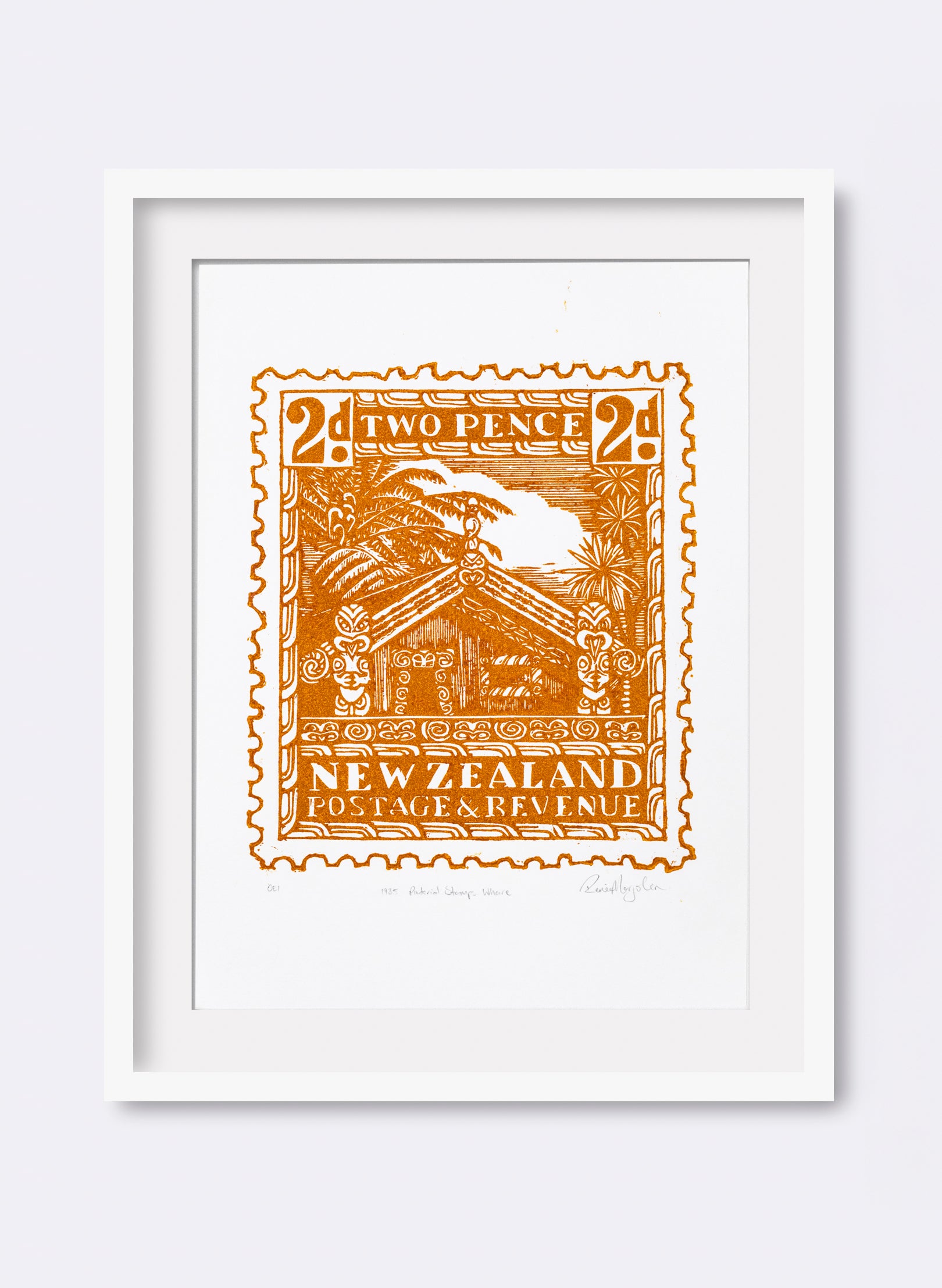 1935 Pictorial Stamps Whare (Colour) - Wood Cut Print