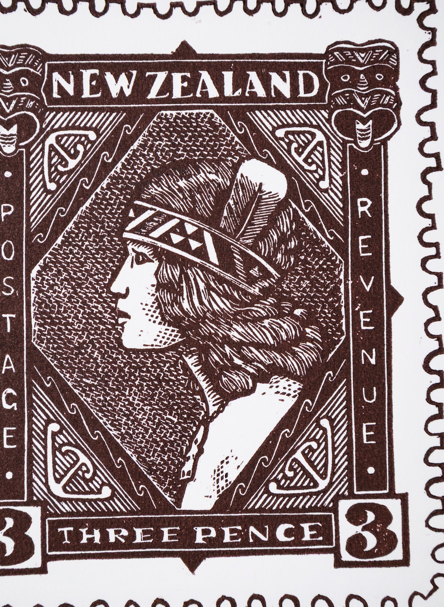 Wahine Stamp (Colour) -  Wood Cut Print