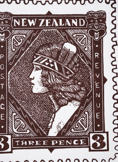 Wahine Stamp (Colour) -  Wood Cut Print