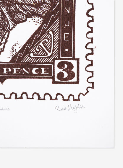 Wahine Stamp (Colour) -  Wood Cut Print