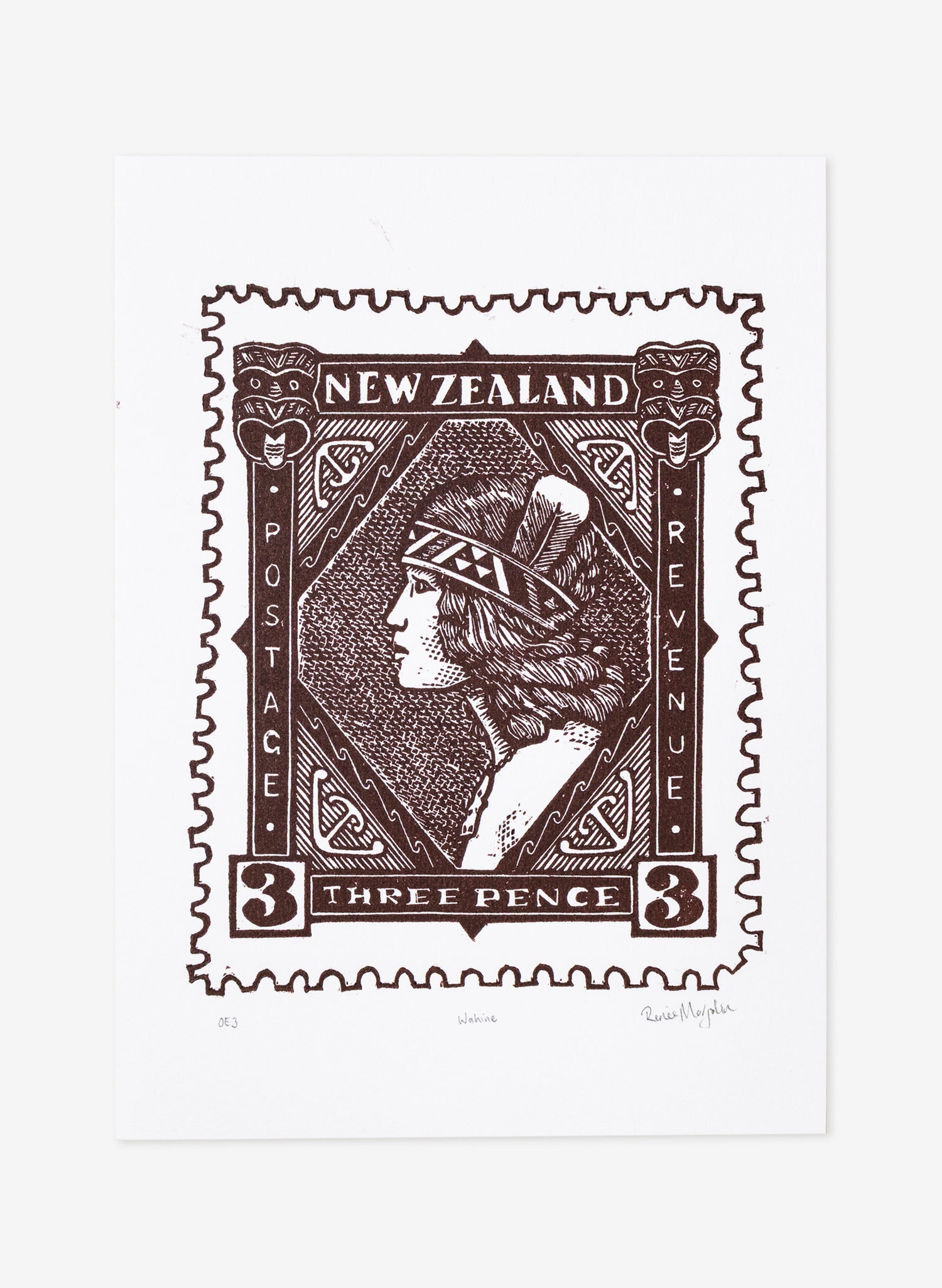 Wahine Stamp (Colour) -  Wood Cut Print