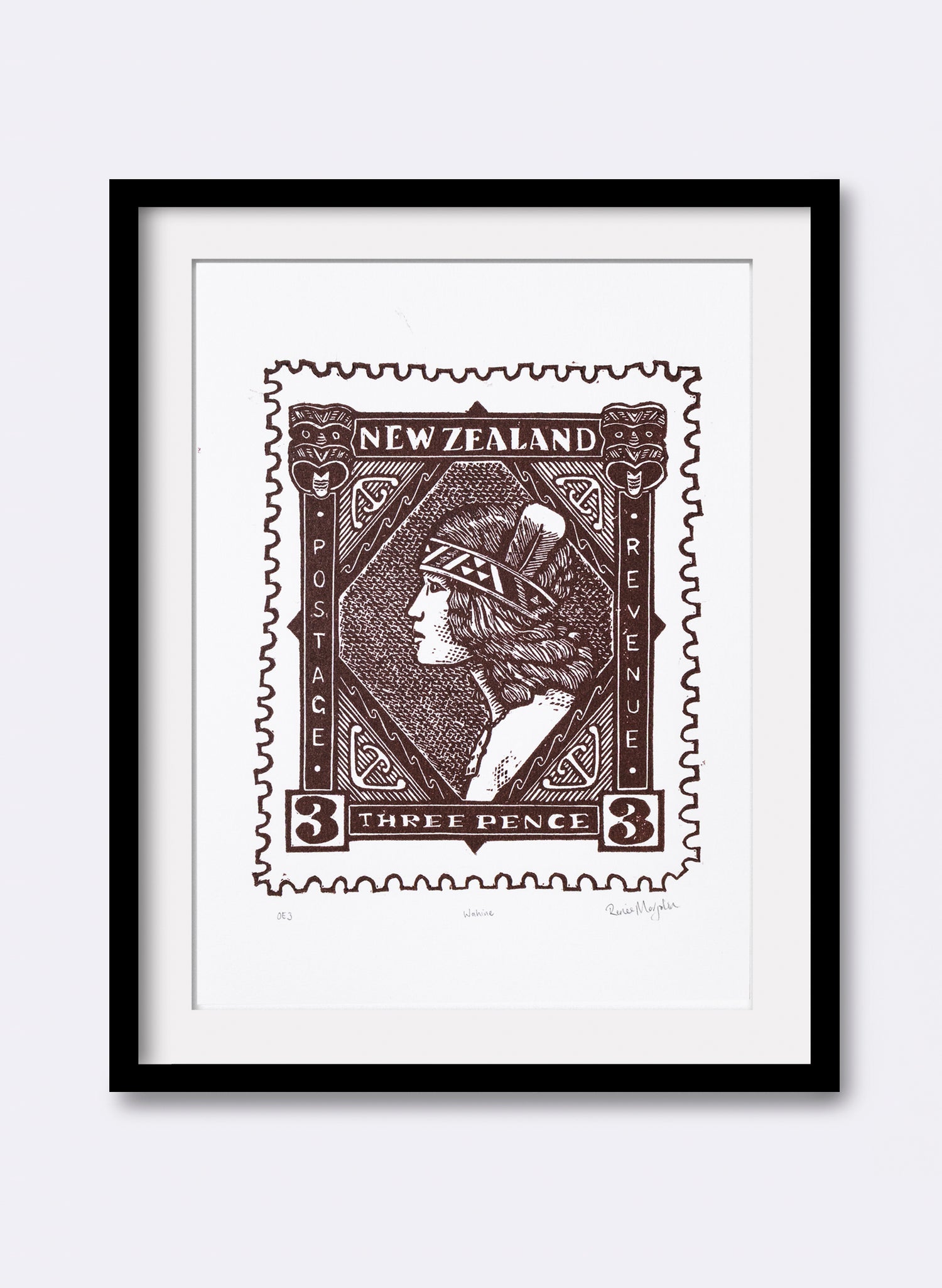 Wahine Stamp (Colour) -  Wood Cut Print