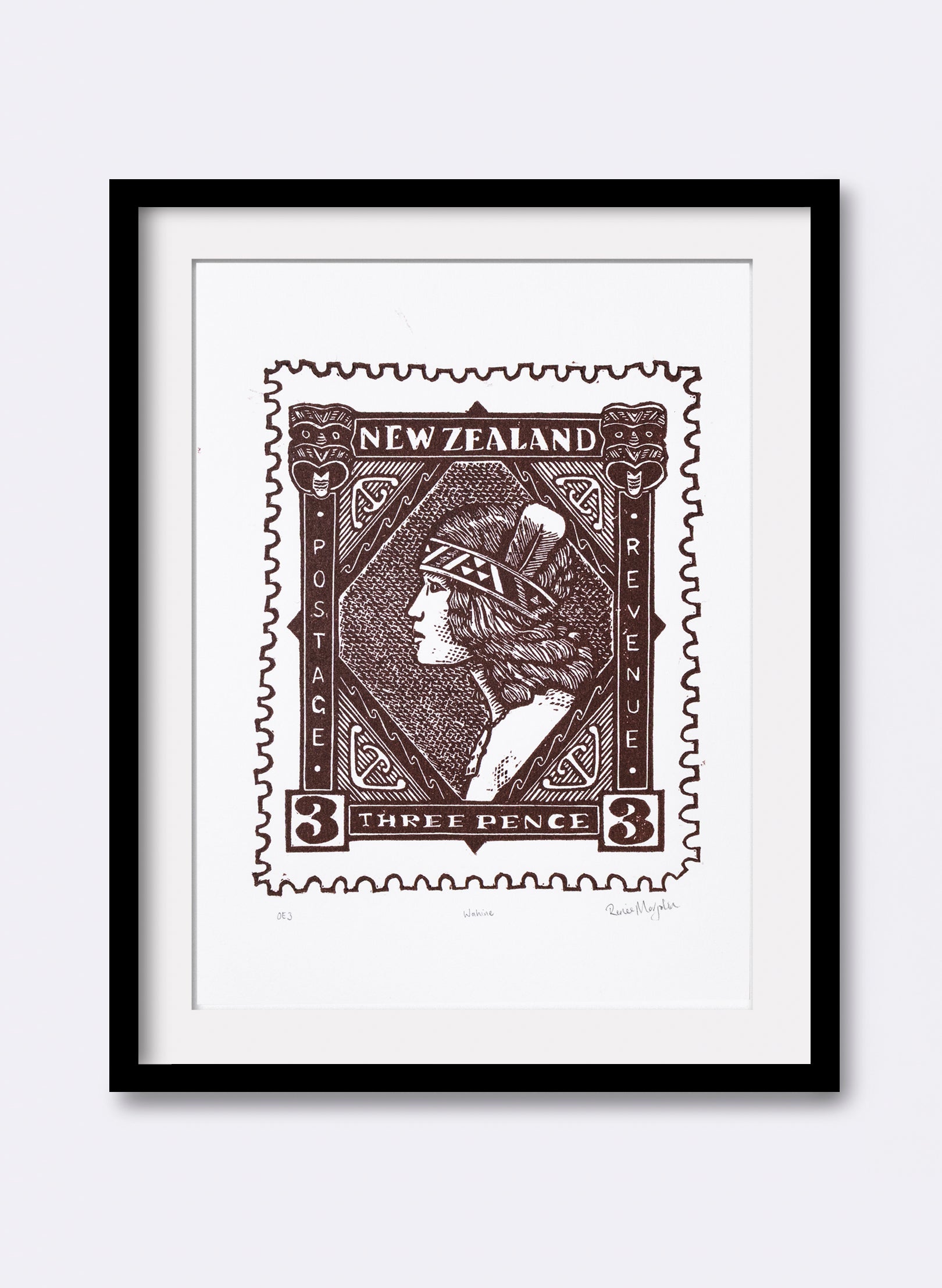 Wahine Stamp (Colour) -  Wood Cut Print