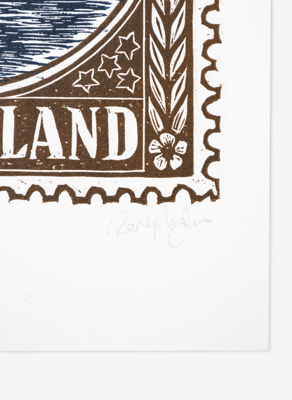 Wahine Stamp (Colour) -  Wood Cut Print