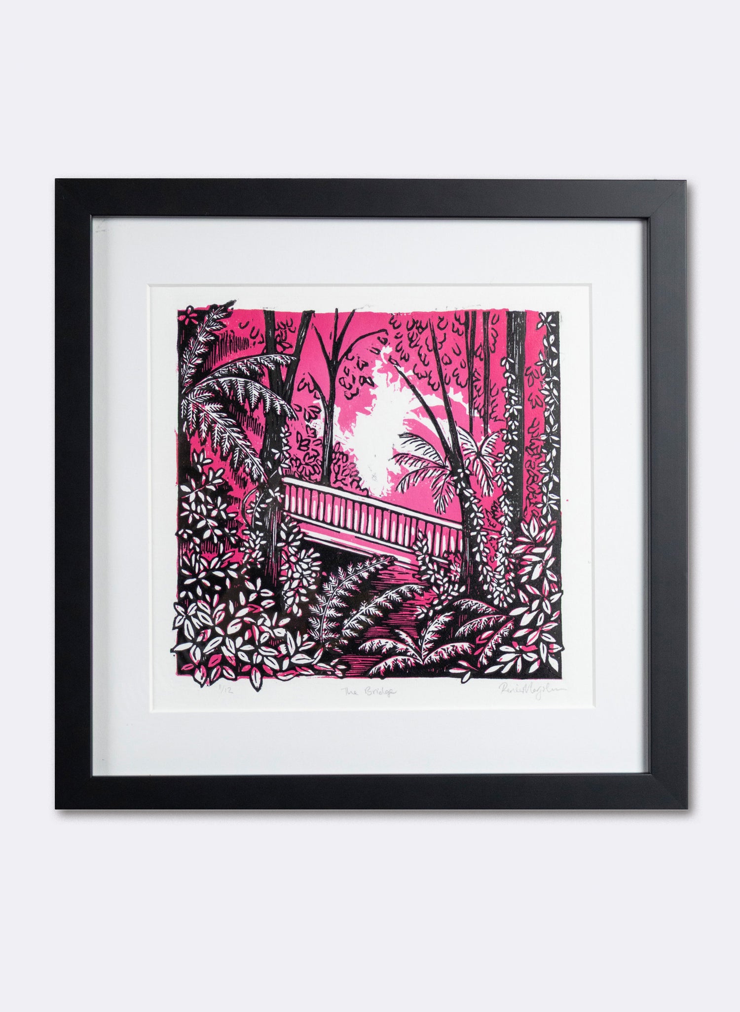 The Bridge (Pink) -  Wood Cut Print Framed