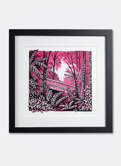 The Bridge (Pink) -  Wood Cut Print Framed