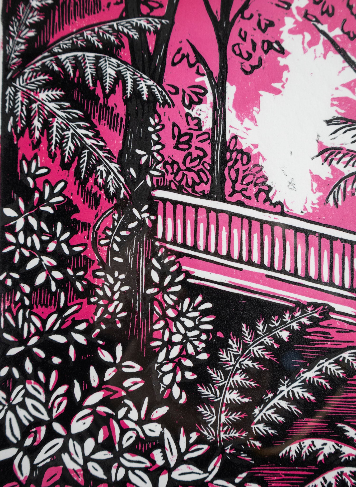 The Bridge (Pink) -  Wood Cut Print Framed