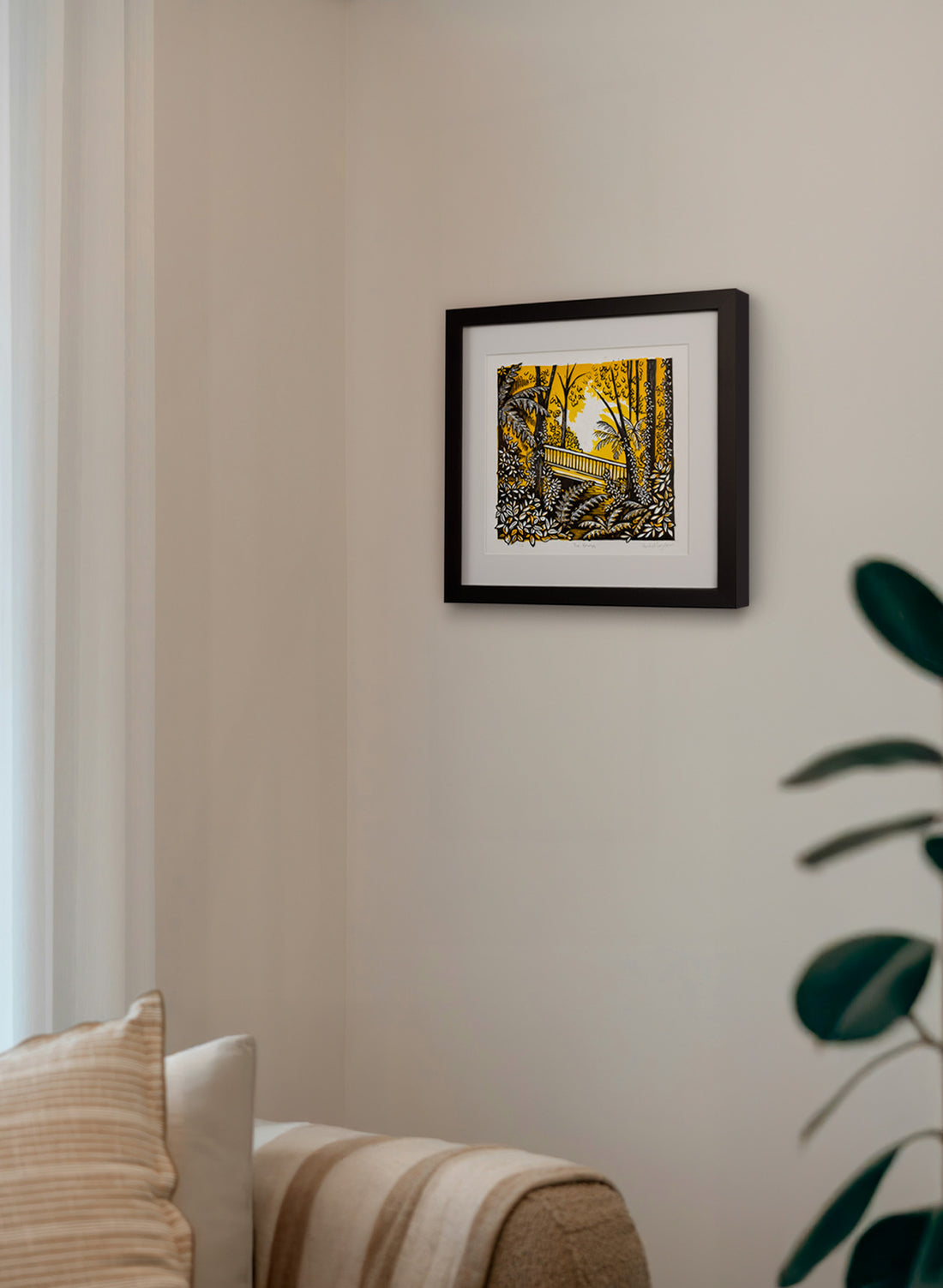 The Bridge (Orange) -  Wood Cut Print Framed