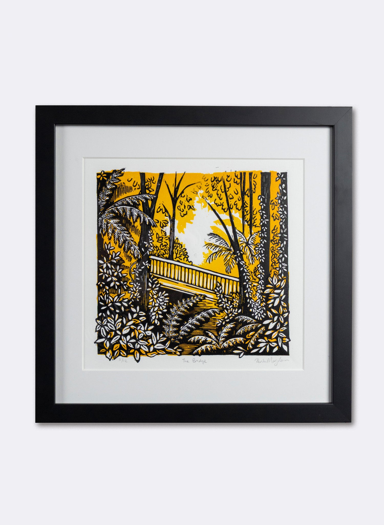 The Bridge (Orange) -  Wood Cut Print Framed
