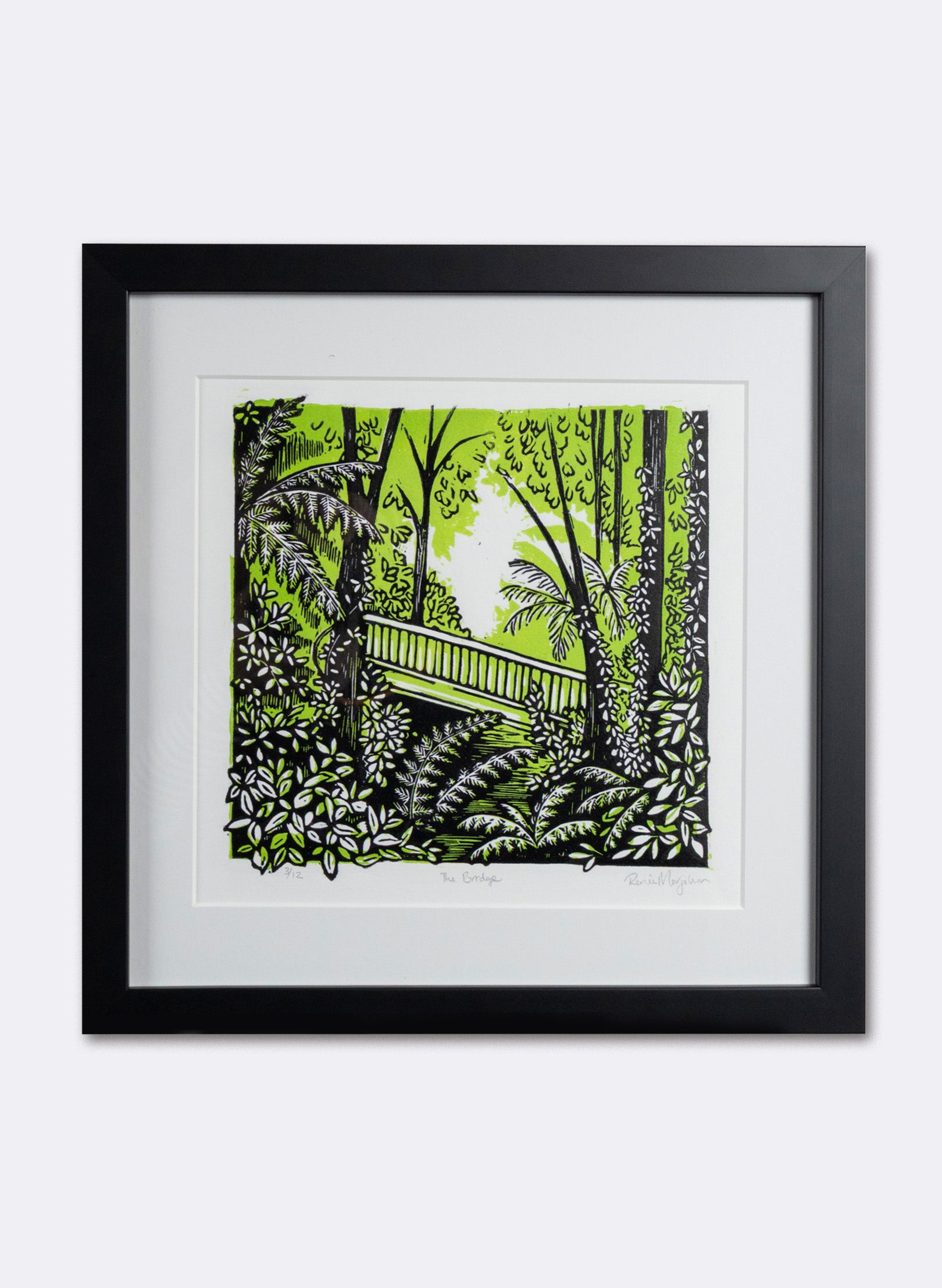 The Bridge (Green) -  Wood Cut Print Framed