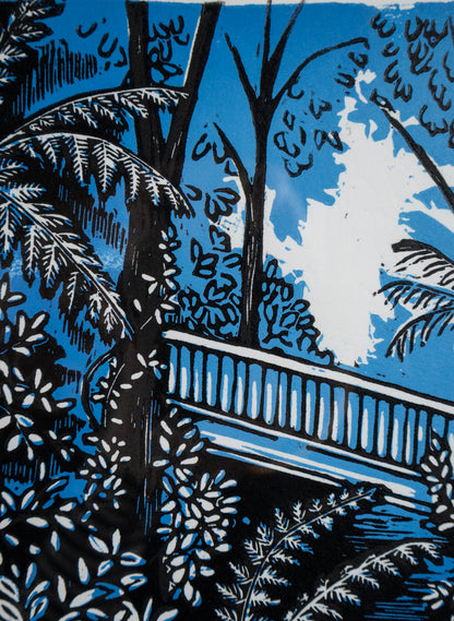The Bridge (Blue) -  Wood Cut Print Framed
