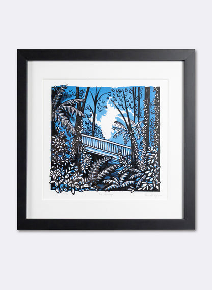 The Bridge (Blue) -  Wood Cut Print Framed