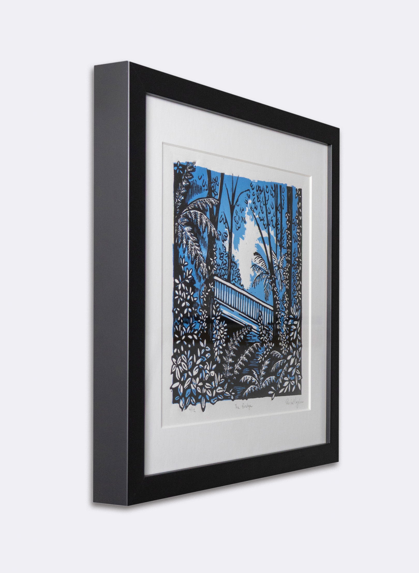 The Bridge (Blue) -  Wood Cut Print Framed