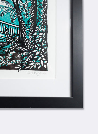 The Bridge (Teal) -  Wood Cut Print Framed