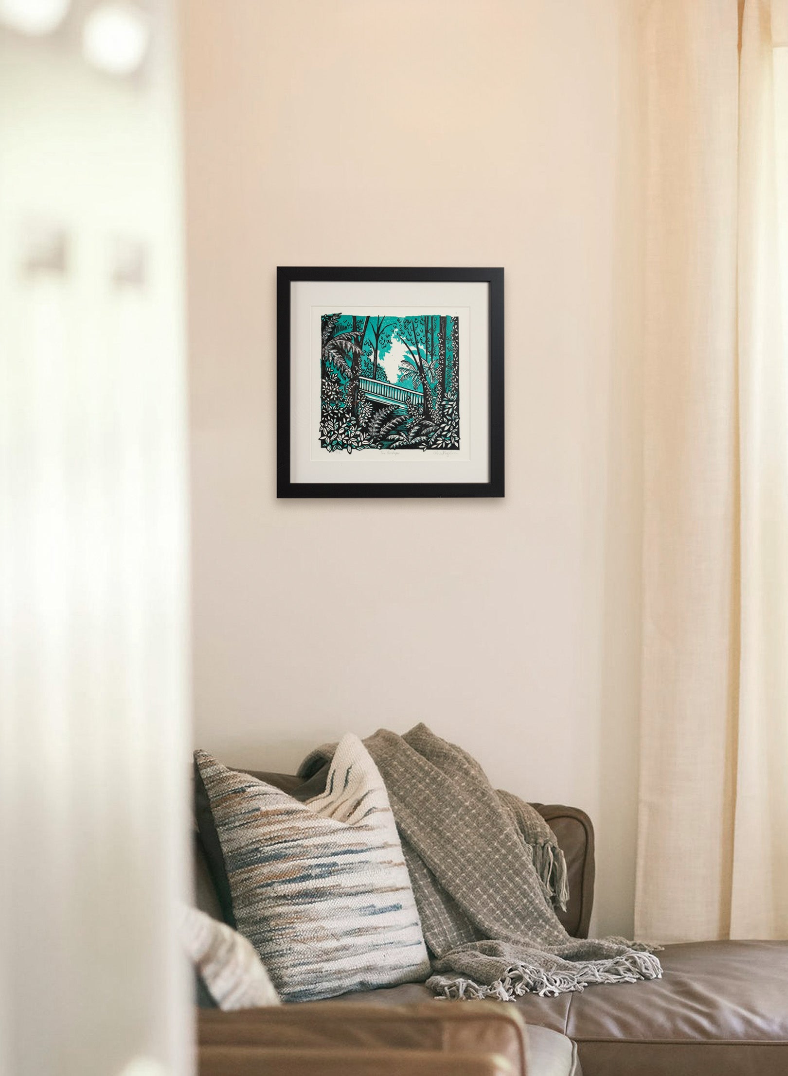 The Bridge (Teal) -  Wood Cut Print Framed