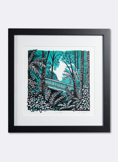 The Bridge (Teal) -  Wood Cut Print Framed