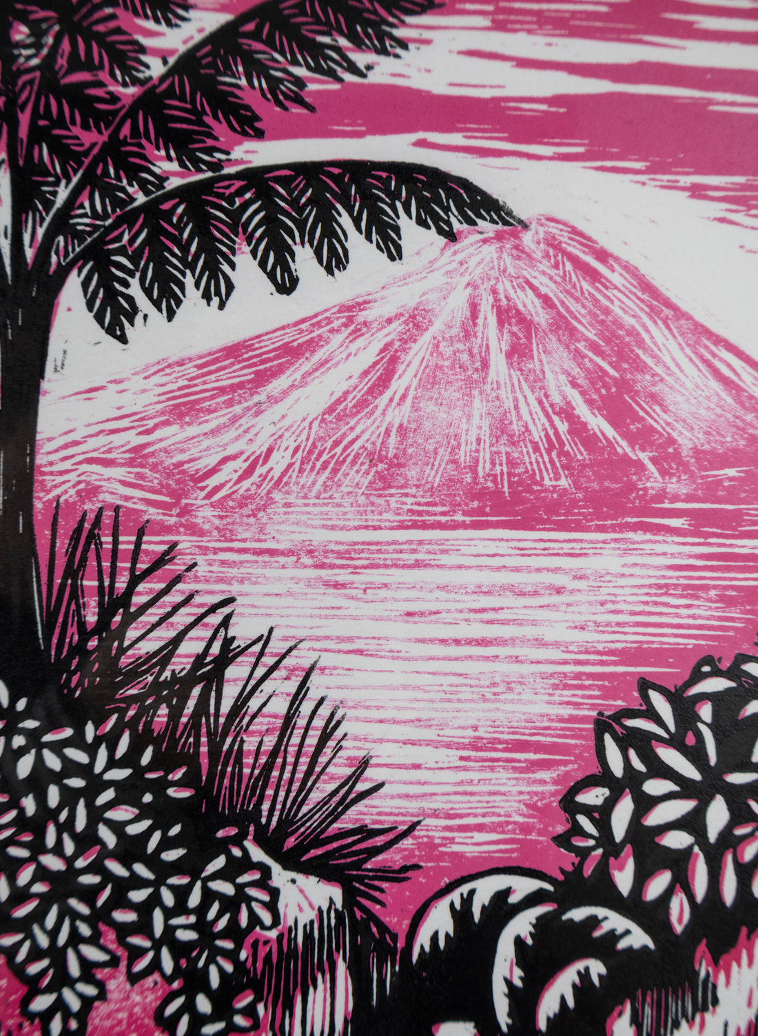 View (Pink) -  Wood Cut Print Framed