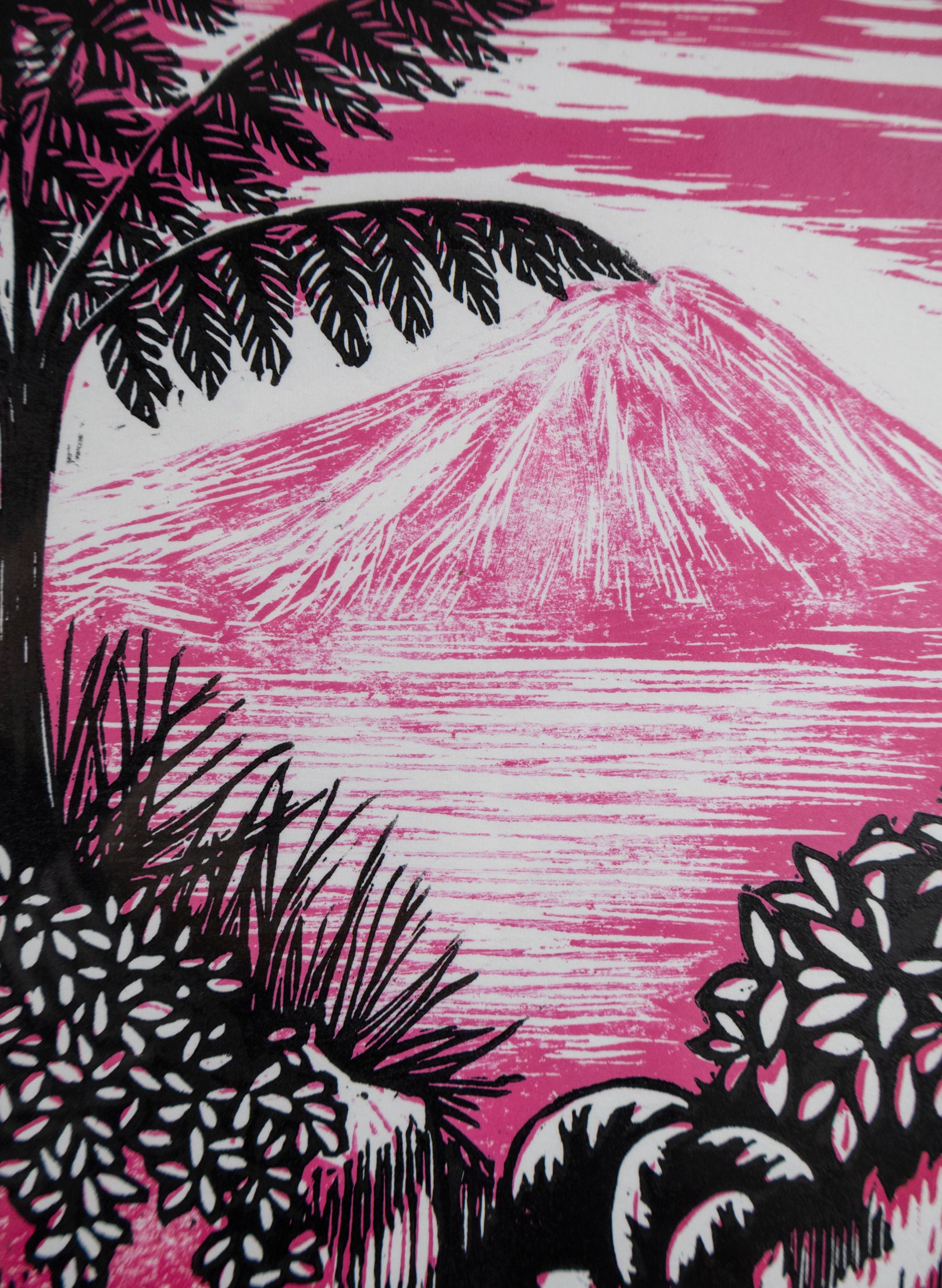 View (Pink) -  Wood Cut Print Framed